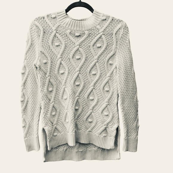 Rachel Zoe Women’s S Bobble Cable Knit Mock Neck Long Sleeve White Sweater - Picture 2 of 8